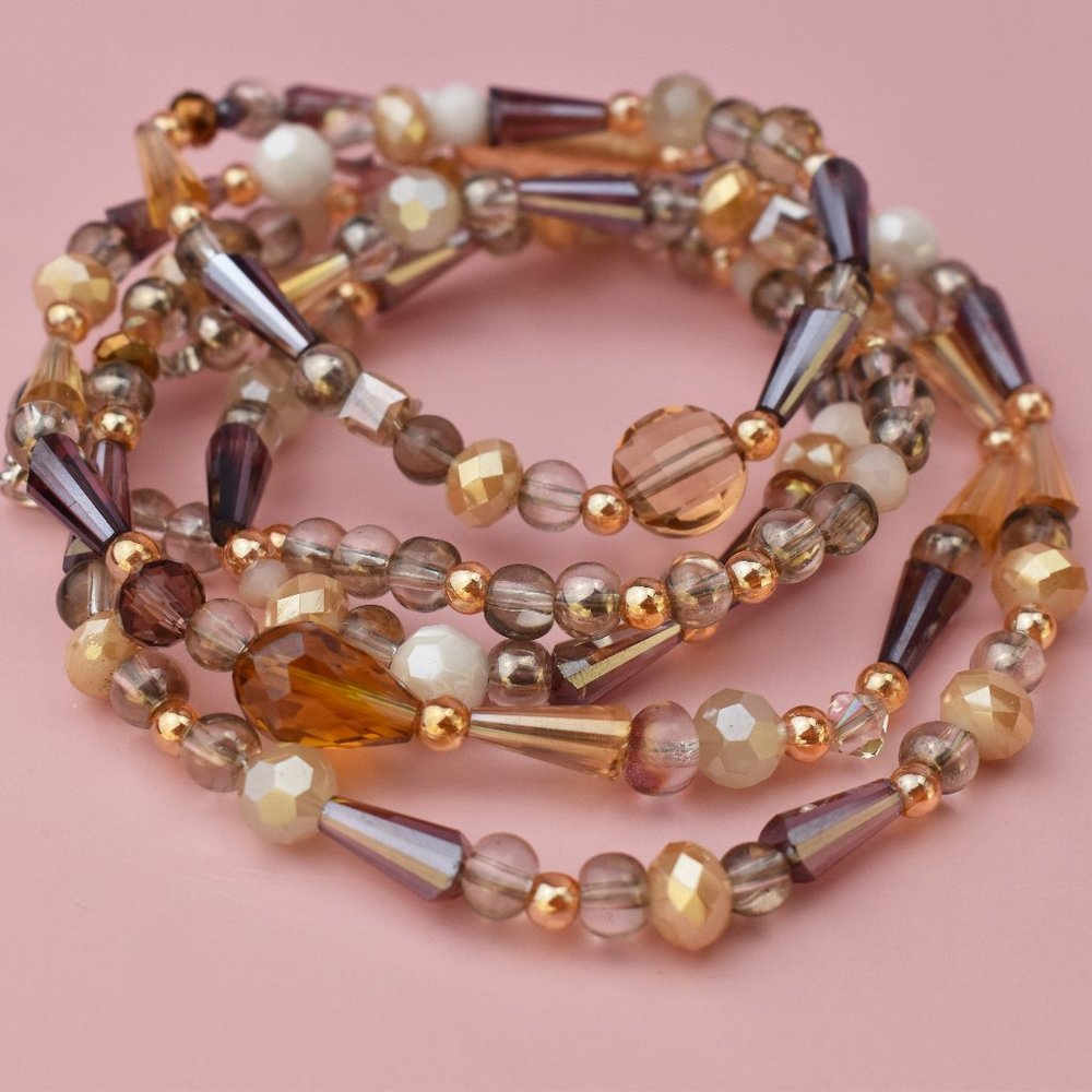 Extra long nude beige glass bead necklace, super long accent necklace